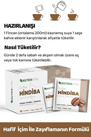 NUTRINVITAL Hindiba Kahvesi Detox - Ve Kilo Vermeye Yardımcı Sindirim Dostu Bitkisel Sağlıklı Kahve 30 Saşe