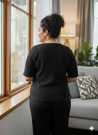 KADIN SİYAH BÜYÜK BEDEN PİJAMA TAKIMI