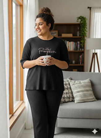 KADIN SİYAH BÜYÜK BEDEN PİJAMA TAKIMI