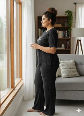 KADIN SİYAH BÜYÜK BEDEN PİJAMA TAKIMI