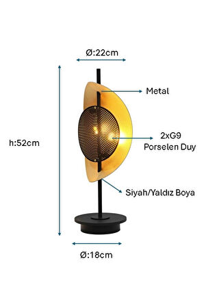 Siyah/sarı Yaldız Boyalı Masa Lambası Plc-1202-m-bsy