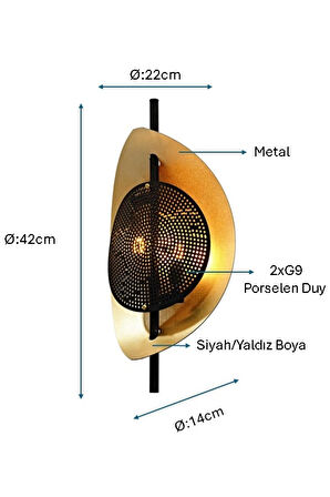 Pulchino Siyah/Sarı yaldız Boyalı Aplik PLC-1202-AP-BSY