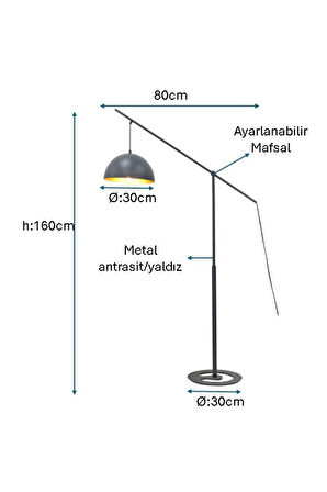 Pulchino Antrasit/Gri Boyalı Lambader PLC-1215-L-GR