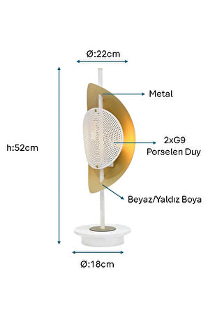 Beyaz/Sarı yaldız Boyalı Masa Lambası PLC-1202-M-BBY