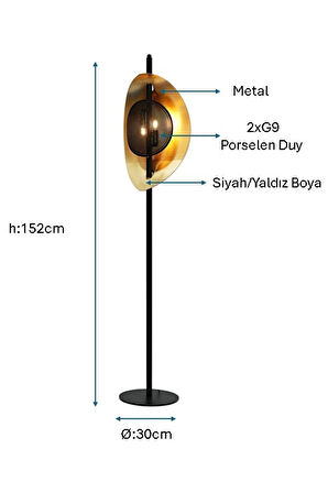 Siyah/Sarı yaldız Boyalı Lambader PLC-1202-L-BSY