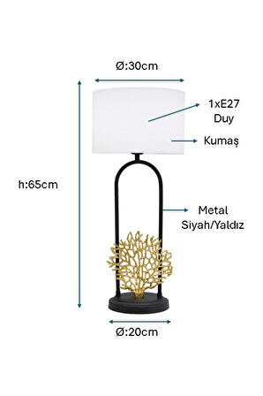 Pulchino Siyah/Sarı yaldız Boyalı Masa Lambası PLC-1213-M-BSY