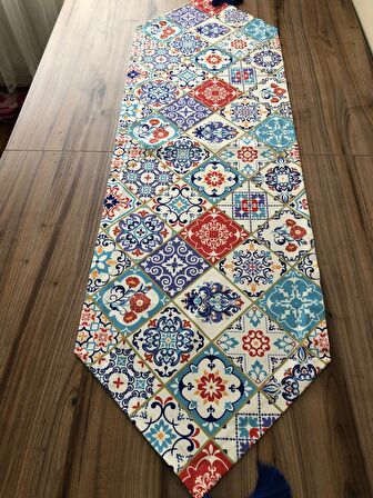 SERAMİK DESENLİ RUNNER & SAKS MAVİ SUPLA