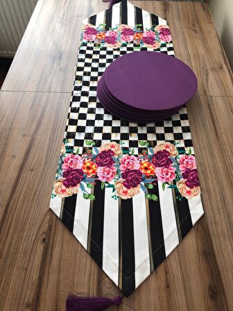 MOR GÜL DESENLİ RUNNER & MOR SUPLA