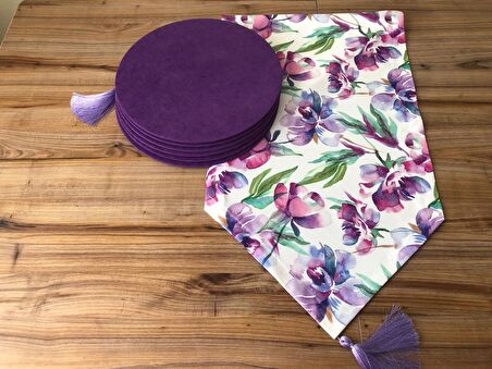 BEYAZ ZENİN ÇİÇEK DESENLİ RUNNER & SUPLA