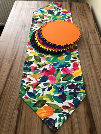 SULUBOYA DESENLİ RUNNER & PONPONLU SUPLA