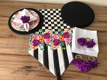 SOFRA SUNUM SETİ MOR GÜL DETAYLI