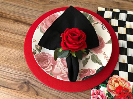 SOFRA SUNUM SETİ KIRMIZI GÜL DESENLİ