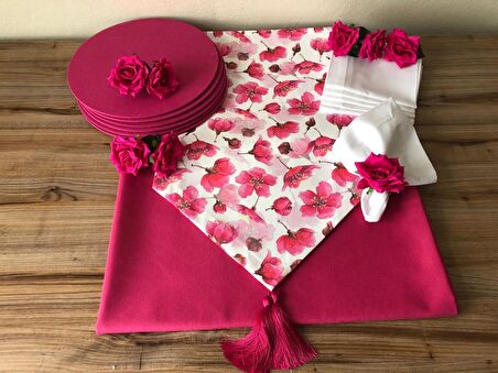 FUŞYA ÇİÇEKLİ SOFRA SUNUM TAM TAKIM