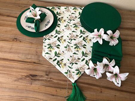 SOFRA SUNUM SETİ BEYAZ ZEMİN LİLYUM DESENLİ