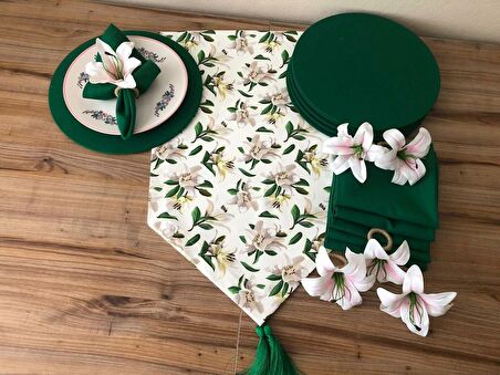 SOFRA SUNUM SETİ BEYAZ ZEMİN LİLYUM DESENLİ