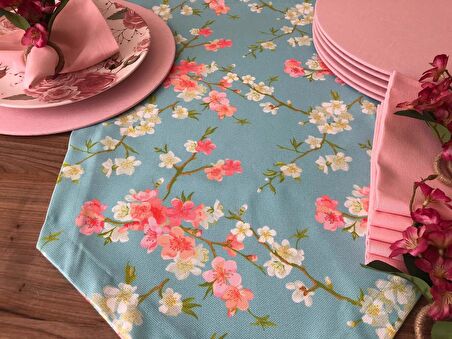 SOFRA SUNUM SETİ  MİNT ZEMİN PEMBE ÇİÇEK DESENLİ TAKIM