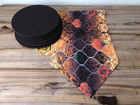 KAHVE RENGİ MOROCCAN DESENLİ RUNNER & SUPLA