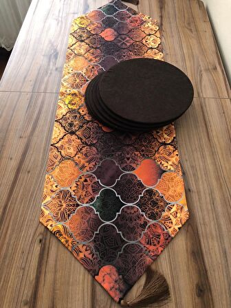 KAHVE RENGİ MOROCCAN DESENLİ RUNNER & SUPLA