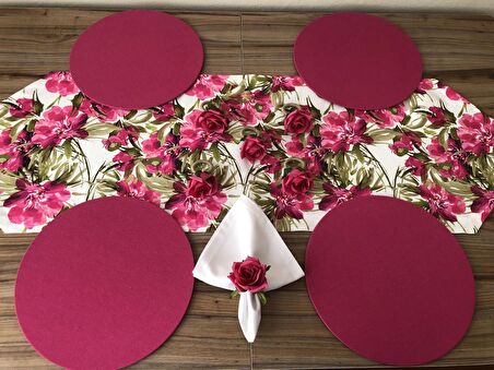 SOFRA SUNUM SETİ BEYAZ ZEMİN FUŞYA ÇİÇEK DESENLİ TAKIM