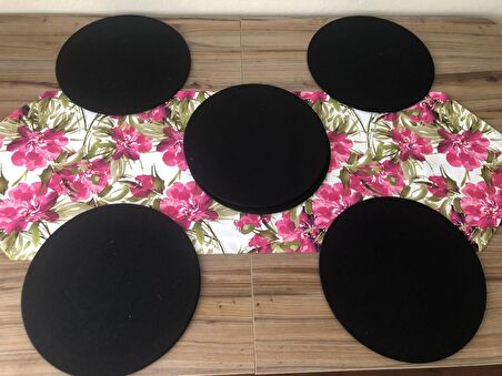 BEYAZ ZEMN FUŞYA ÇİÇEK DESENLİ RUNNER & SUPLA SETİ