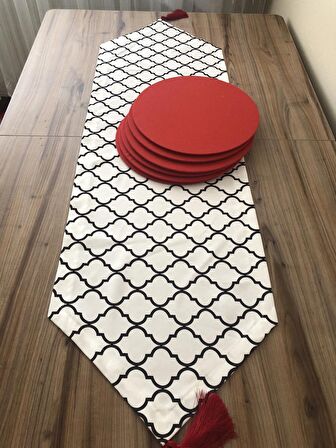 BEYAZ ZEMİN SİYAH  MOROCCAN DESENLİ RUNNER & SUPLA