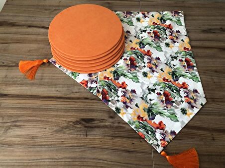 BEYAZ ZEMİN RENKLİ DESENLİ RUNNER & SUPLA