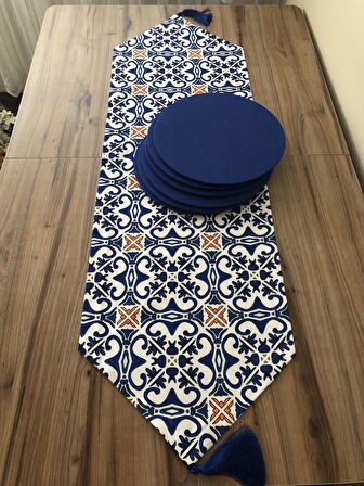 MAVİ ÇİNİ DESENLİ RUNNER &  SUPLA