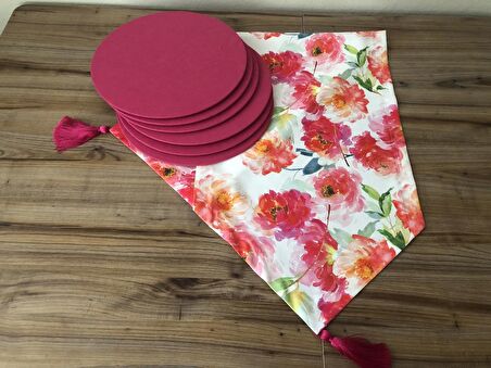 FUŞYA SOFT ÇİÇEK DESENLİ RUNNER & SUPLA