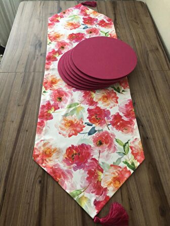 FUŞYA SOFT ÇİÇEK DESENLİ RUNNER & SUPLA