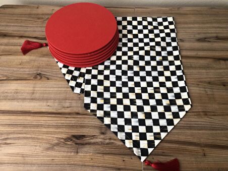 YAĞLI BOYA DAMA DESENLİ RUNNER & SUPLA