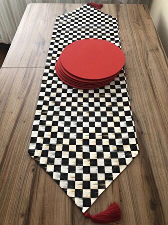 YAĞLI BOYA DAMA DESENLİ RUNNER & SUPLA