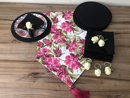 SOFRA SUNUM SETİ FUŞYA ÇİÇEK DESENLİ TAKIM