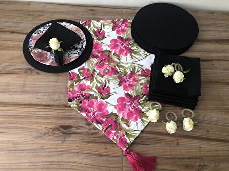 SOFRA SUNUM SETİ FUŞYA ÇİÇEK DESENLİ TAKIM