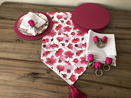 SOFRA SUNUM SETİ FUŞYA ÇİÇEK DESENLİ TAKIM