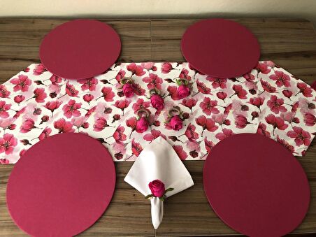 SOFRA SUNUM SETİ FUŞYA ÇİÇEK DESENLİ TAKIM