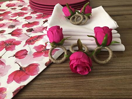 SOFRA SUNUM SETİ FUŞYA ÇİÇEK DESENLİ TAKIM