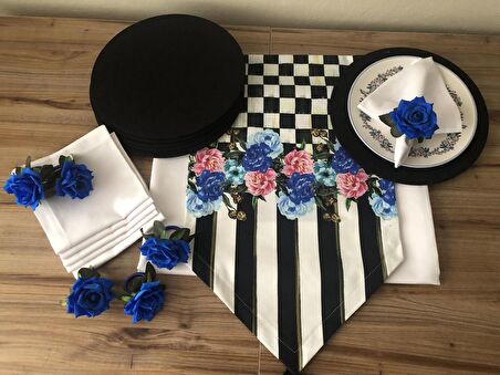 SOFRA SUNUM SETİ MAVİ GÜL DESENLİ