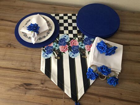 SOFRA SUNUM SETİ MAVİ GÜL DESENLİ