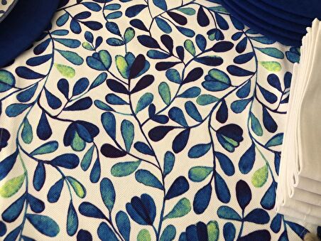 SOFRA SUNUM SETİ MAVİ YAPRAKLAR DESENLİ