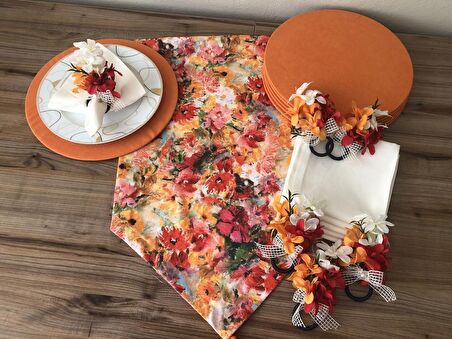 SOFRA SUNUM SETİ YAĞLI BOYA ÇİÇEK DESENLİ