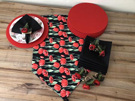 SOFRA SUNUM SETİ KIRMIZ ÇİÇEK DESENLİ