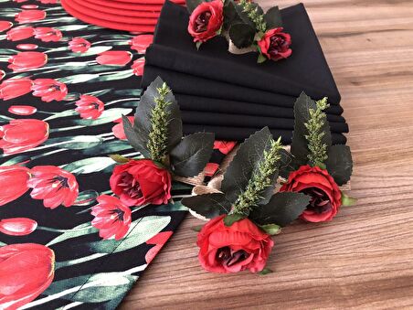 SOFRA SUNUM SETİ KIRMIZ ÇİÇEK DESENLİ