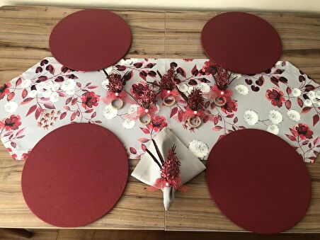 SOFRA SUNUM SETİ GRİ ZEMİN ÜZERİNE ÇİÇEK DESENLİ