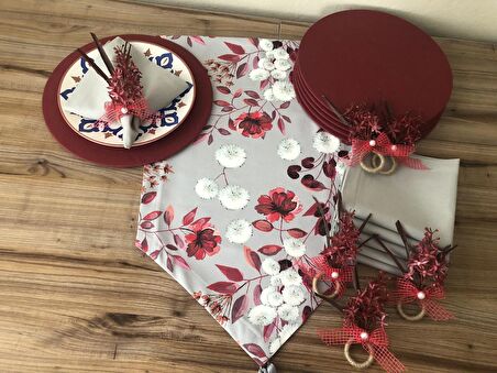 SOFRA SUNUM SETİ GRİ ZEMİN ÜZERİNE ÇİÇEK DESENLİ