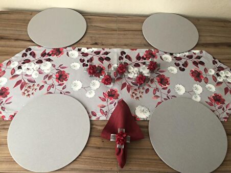 SOFRA SUNUM SETİ GRİ ZEMİN ÜZERİNE ÇİÇEK DESENLİ TAKIM