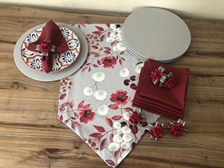 SOFRA SUNUM SETİ GRİ ZEMİN ÜZERİNE ÇİÇEK DESENLİ TAKIM