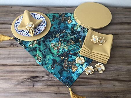 SOFRA SUNUM SETİ YEŞİL GOLD MALAKİT DESENLİ