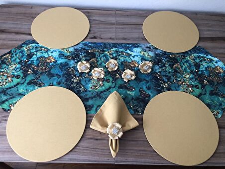 SOFRA SUNUM SETİ YEŞİL GOLD MALAKİT DESENLİ