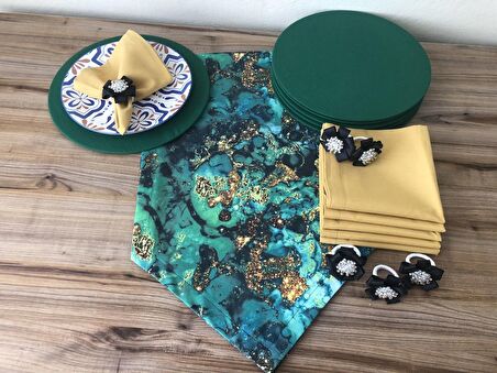 SOFRA SUNUM SETİ YEŞİL GOLD MALAKİT DESENLİ