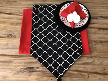 SOFRA SUNUM SETİ SİYAH ZEMİN BEYAZ MORACCAN DESNLİ TAKIM